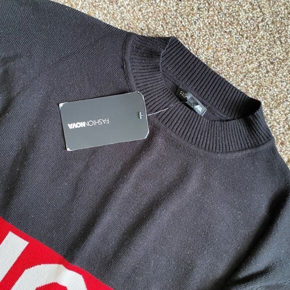 Fashion Nova Sweater Dress Champ New Heavy Long Sleeve Womens Size 1X Black Red - Picture 5 of 10